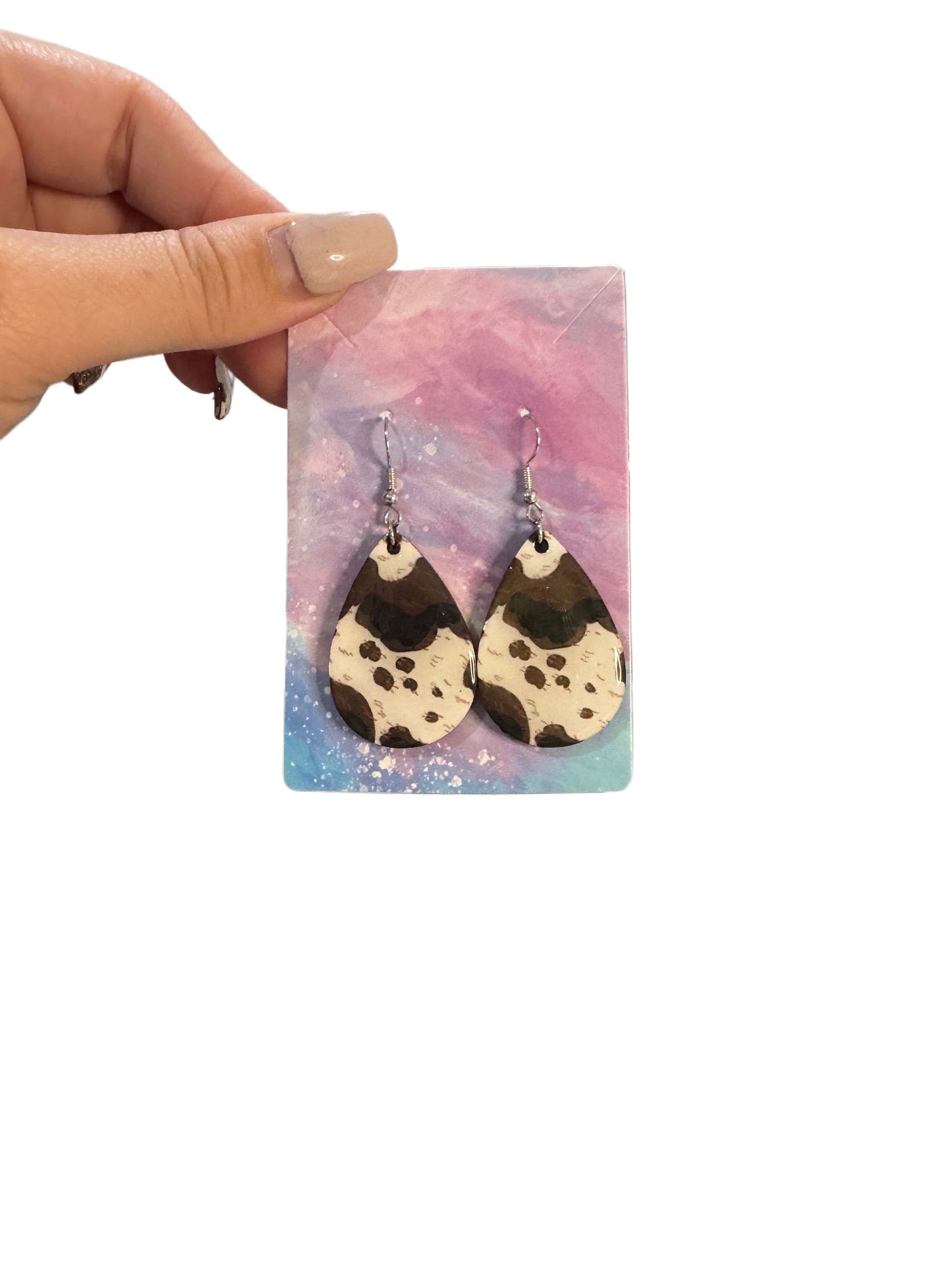 Tear drop cow print earrings