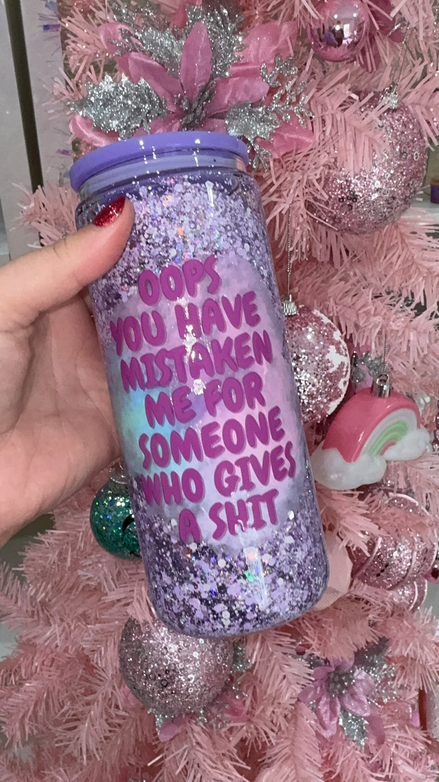 Behold the F I give glass snow globe