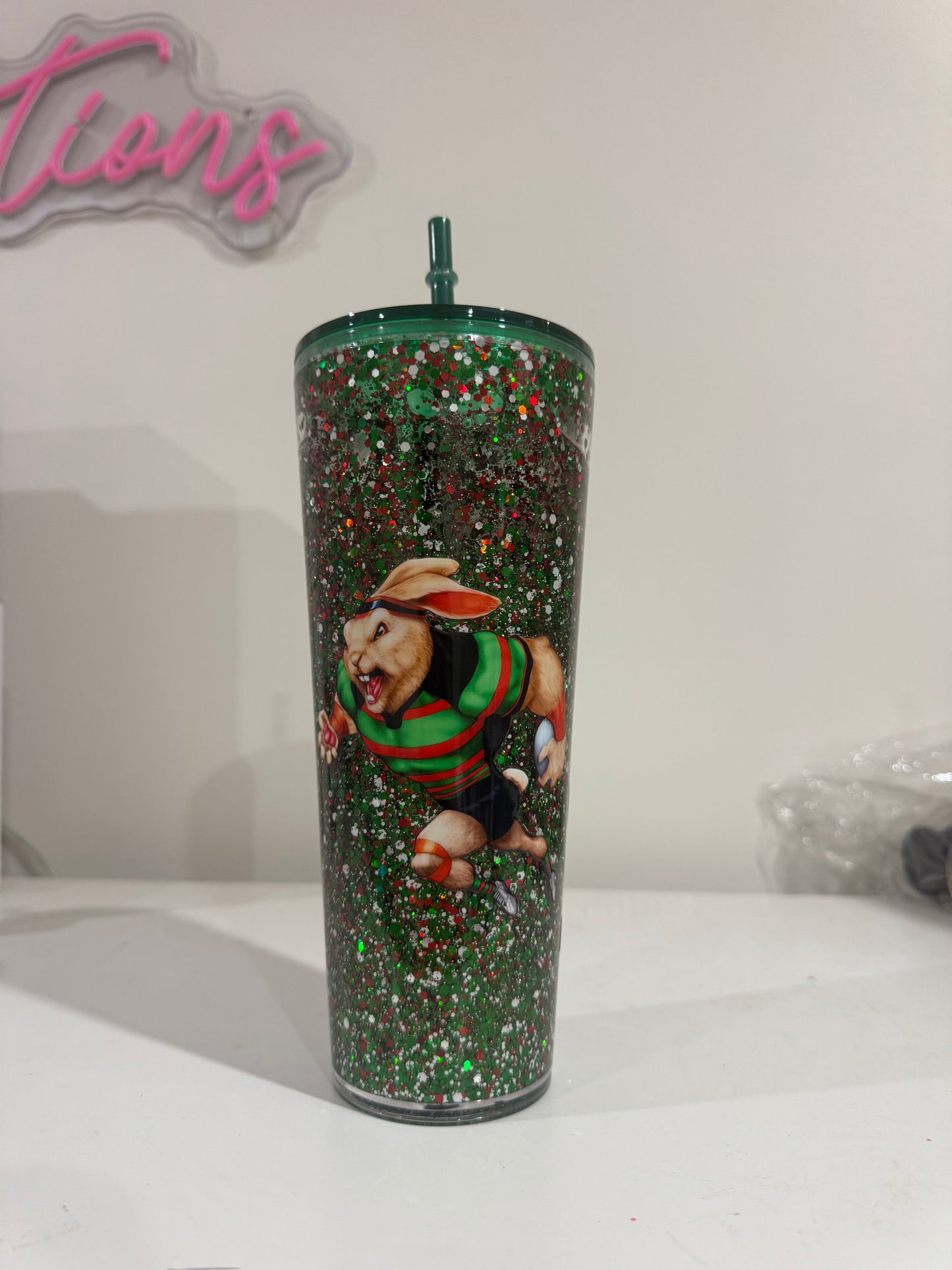 Rabbitos snow globe tumbler- glow in the dark