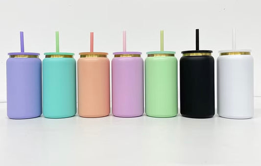16oz stainless steel pastel macaron gold plated Libby- with matching straw.