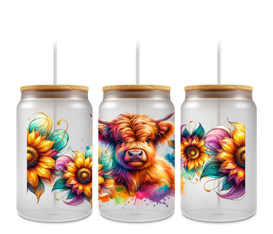 big sunflower highland cow