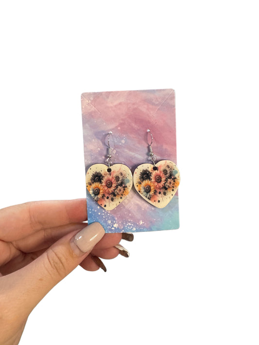 Heart shaped sunflower earrings