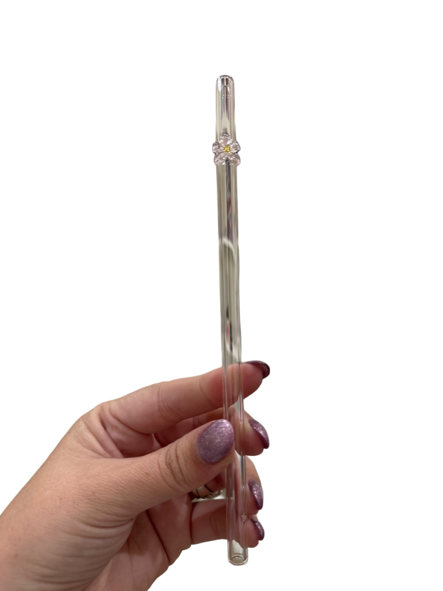 Pink flower glass straws