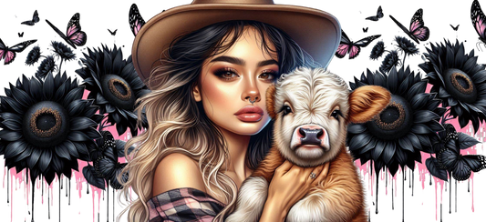 Lady and her cow black & pink