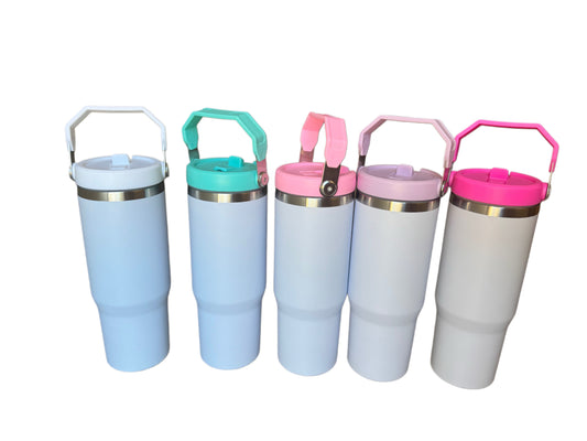 30oz Sublimation Handle Tumbler White with Color Lid