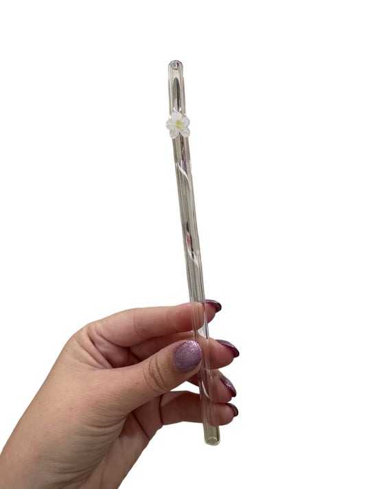 White flower charm glass straws